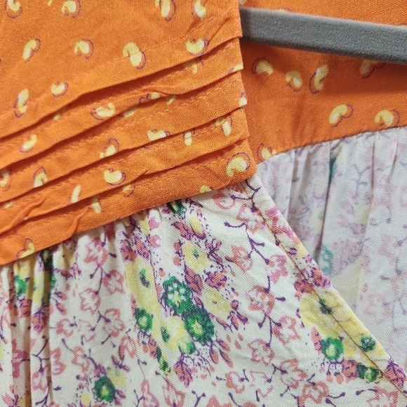 Anthropologie Maeve Ceresco Orange Floral Pleated Peasant Top 🌼 Small  ‎ 💖 - Picture 10 of 11